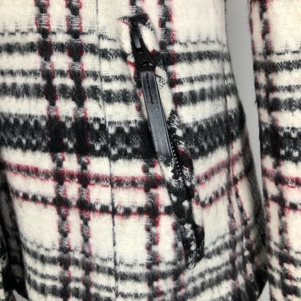 Soia & Kyo White Black & Red Plaid Preppy Moto Punk Designer Wool Coat Jacket XS
